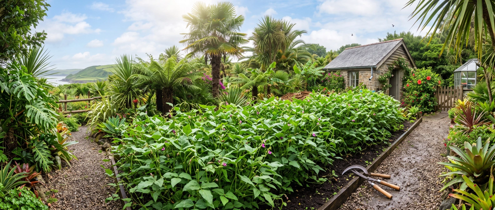 A dense stand of cowpea green manure growing in a subtropical garden bed, about to be cut and left as a chop-and-drop mulch