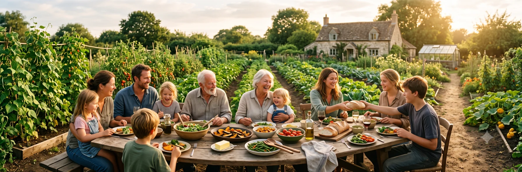 A family meal made from home-grown vegetables