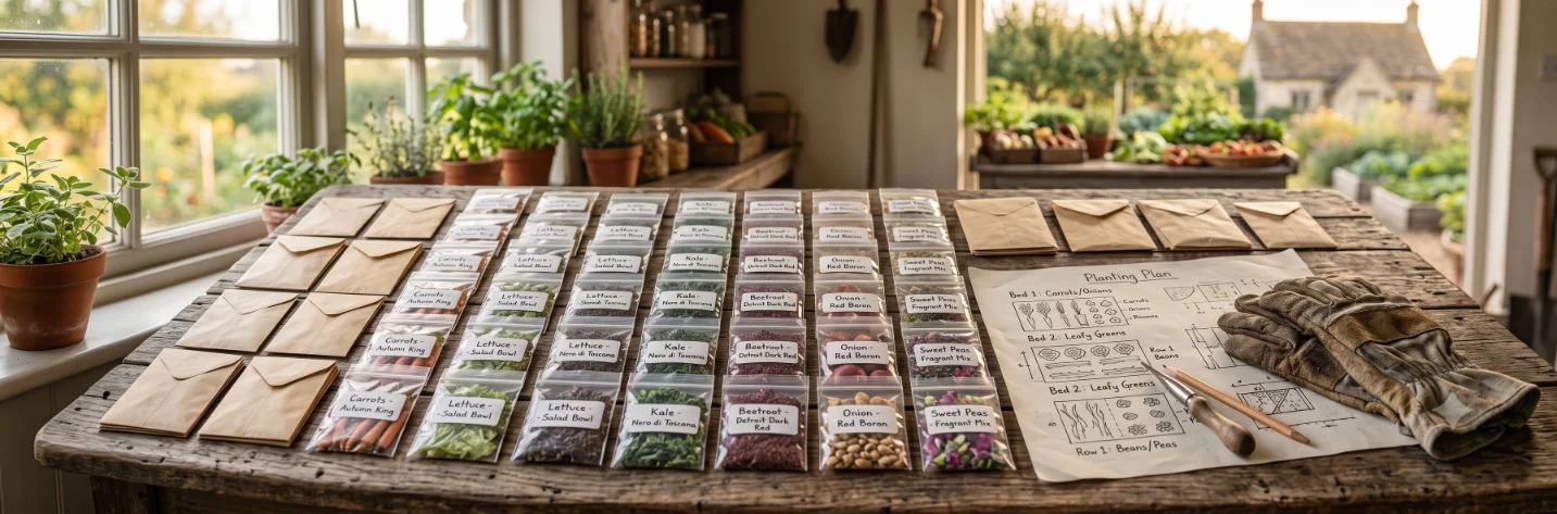 Organized seed packets and planting plan