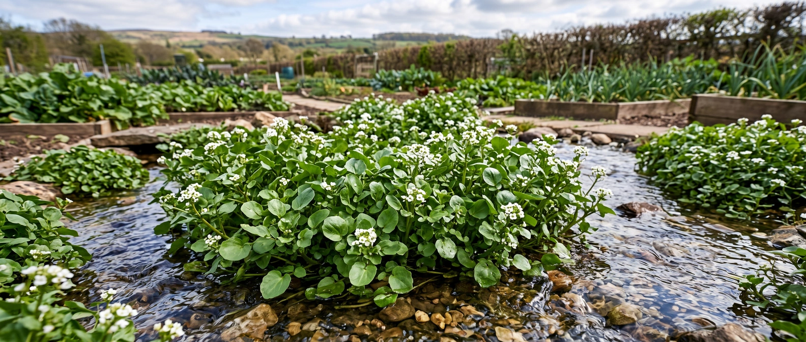 Watercress growing in water